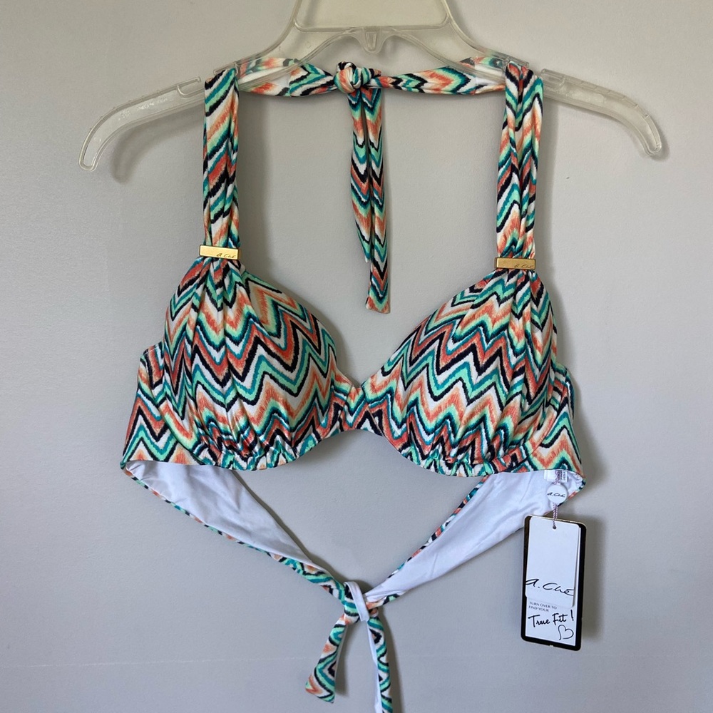 Orange and Green Zigzag Bikini Top with Adjustable Straps